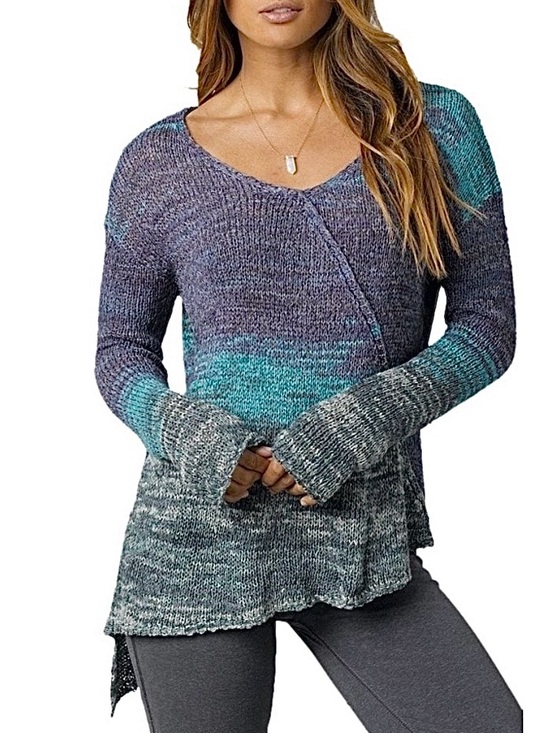 Prana Sweaters - Prana Vignette Striped Relaxed V Neck Asymmetrical Sweater